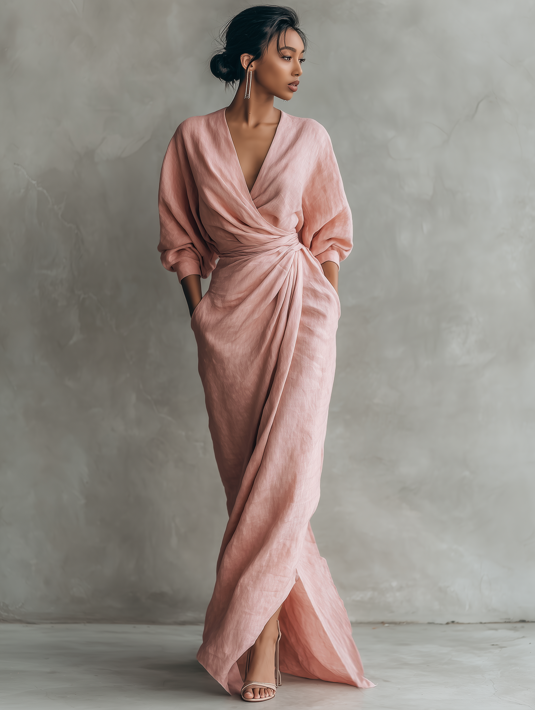 NORA | Draped V-Neck Maxi Dress