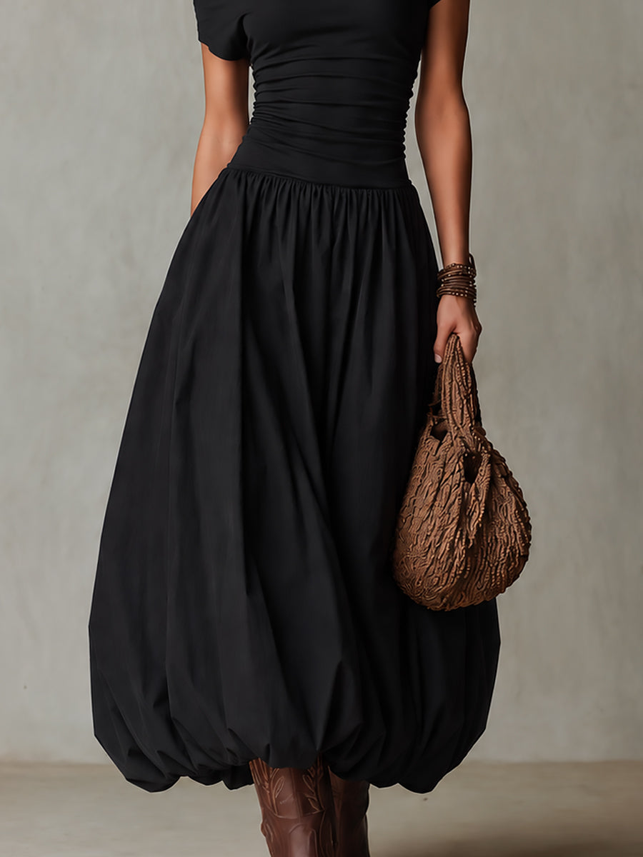 NOELLE | One-Shoulder Bubble-Hem Maxi
