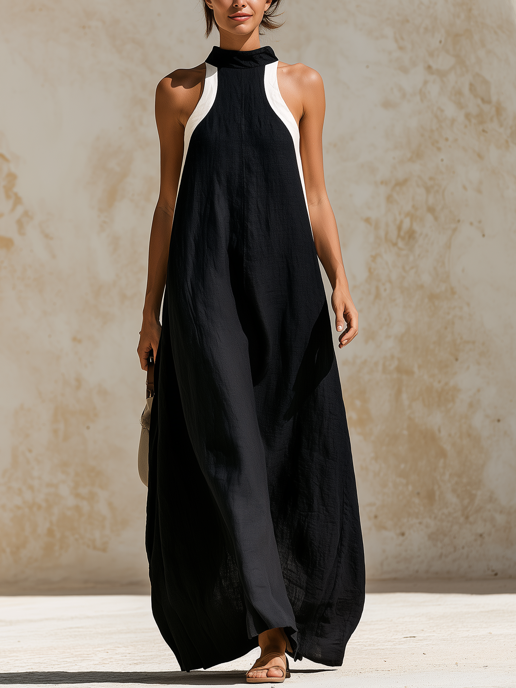 MARIS | Black White Halter Maxi Dress