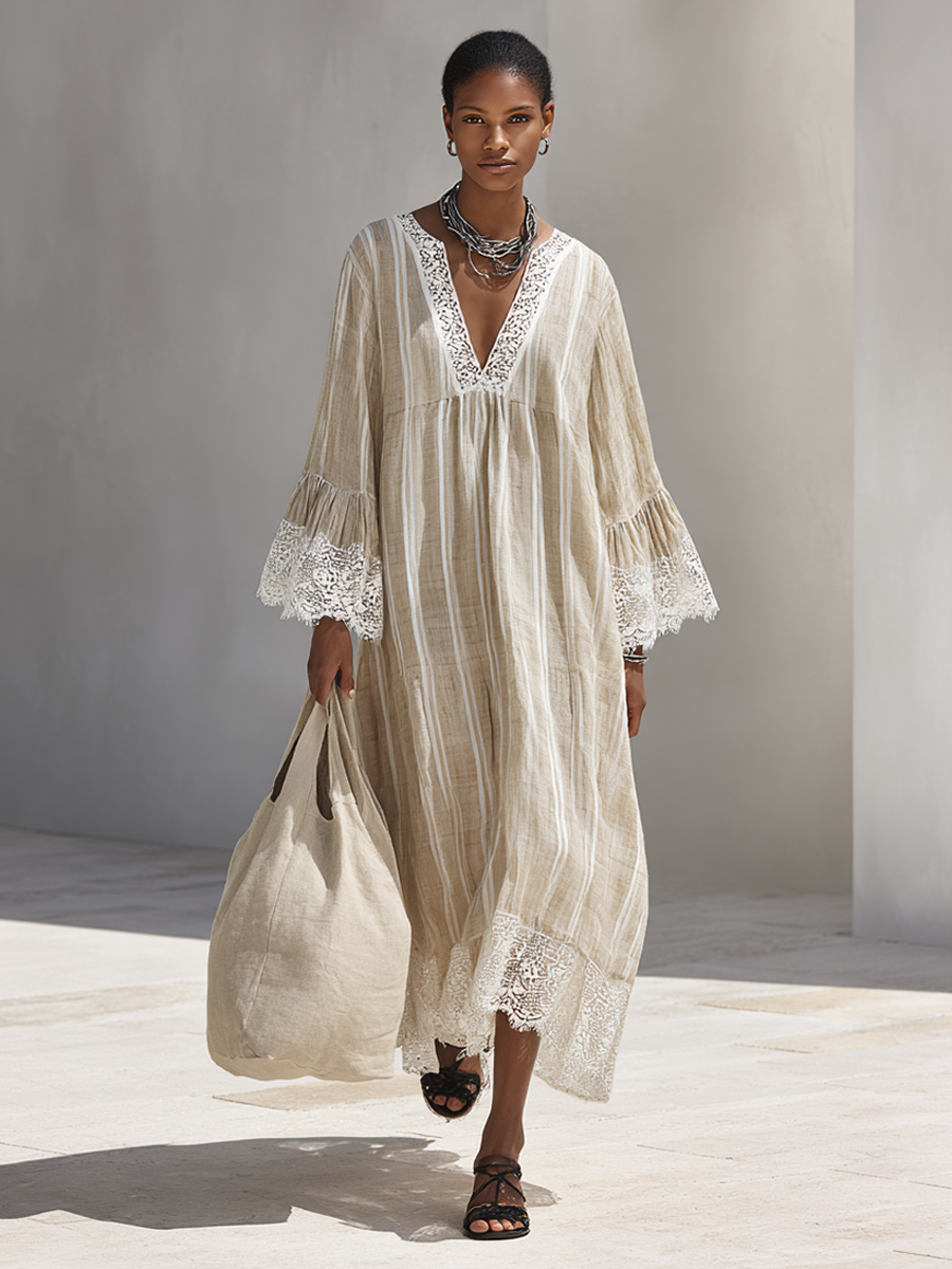 LILA | Relaxed Striped Lace Maxi Dress