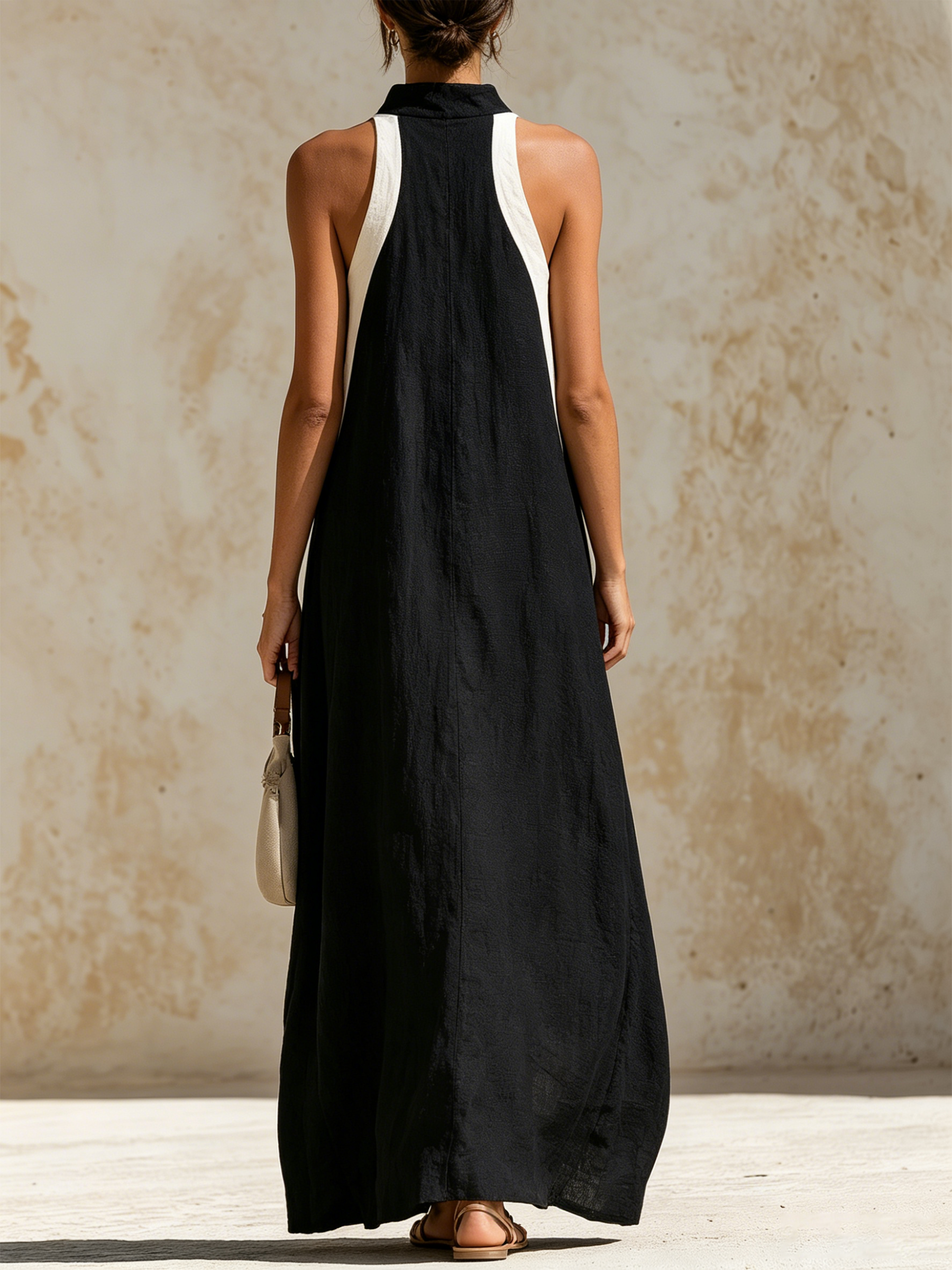 MARIS | Black White Halter Maxi Dress