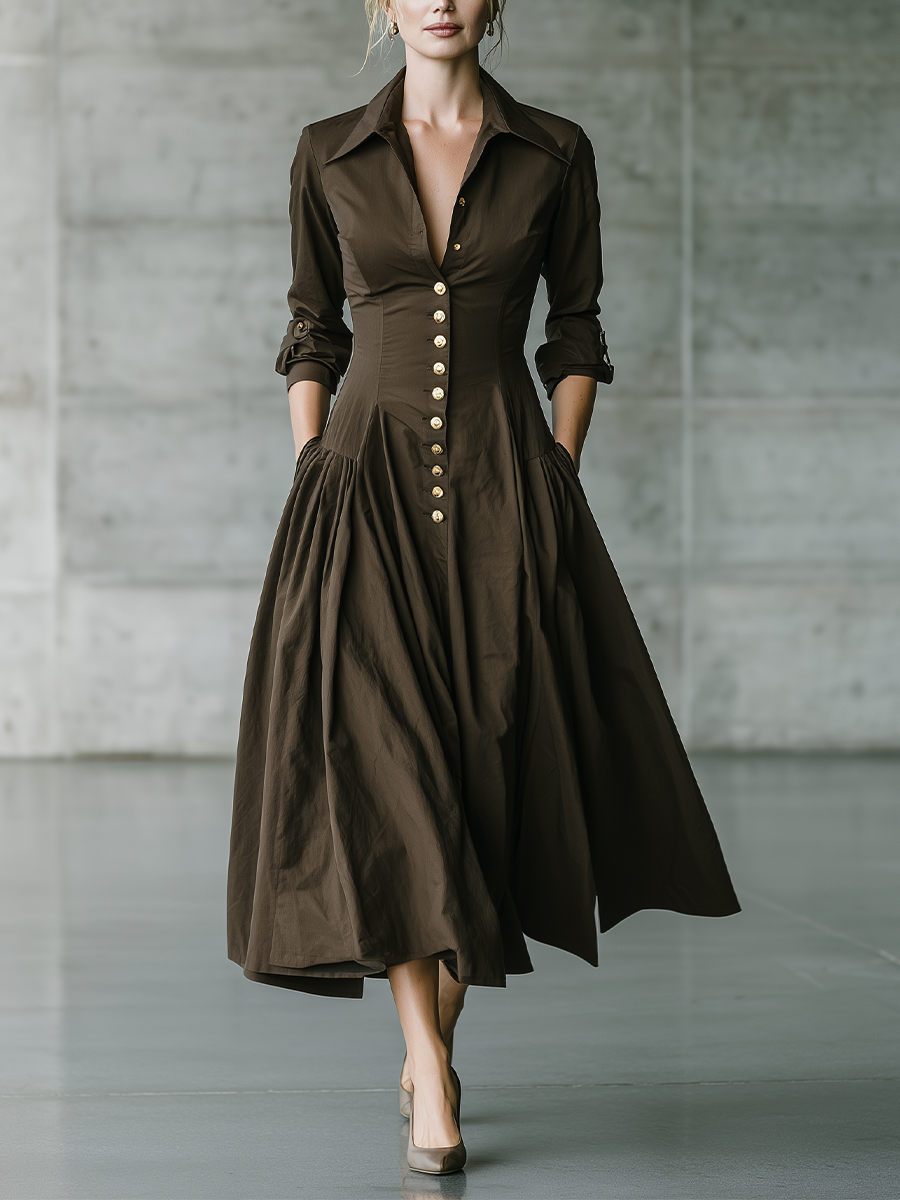 Vintage Luxe Button-Front Fit and Flare Shirt Dress