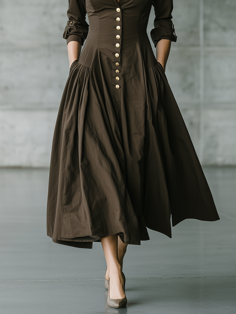 Vintage Luxe Button-Front Fit and Flare Shirt Dress