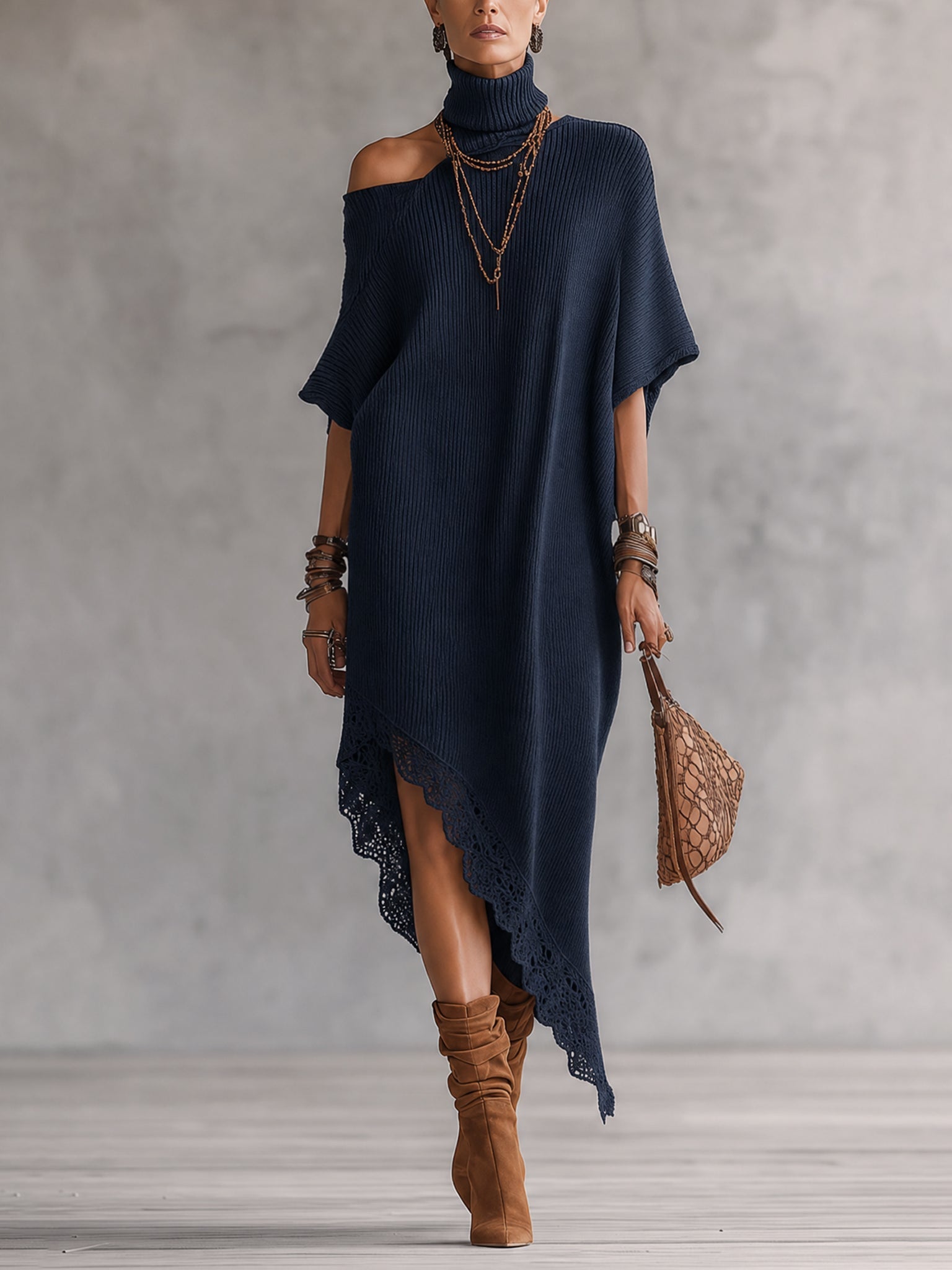 RHEA | Asymmetric Off Shoulder Midi Dress