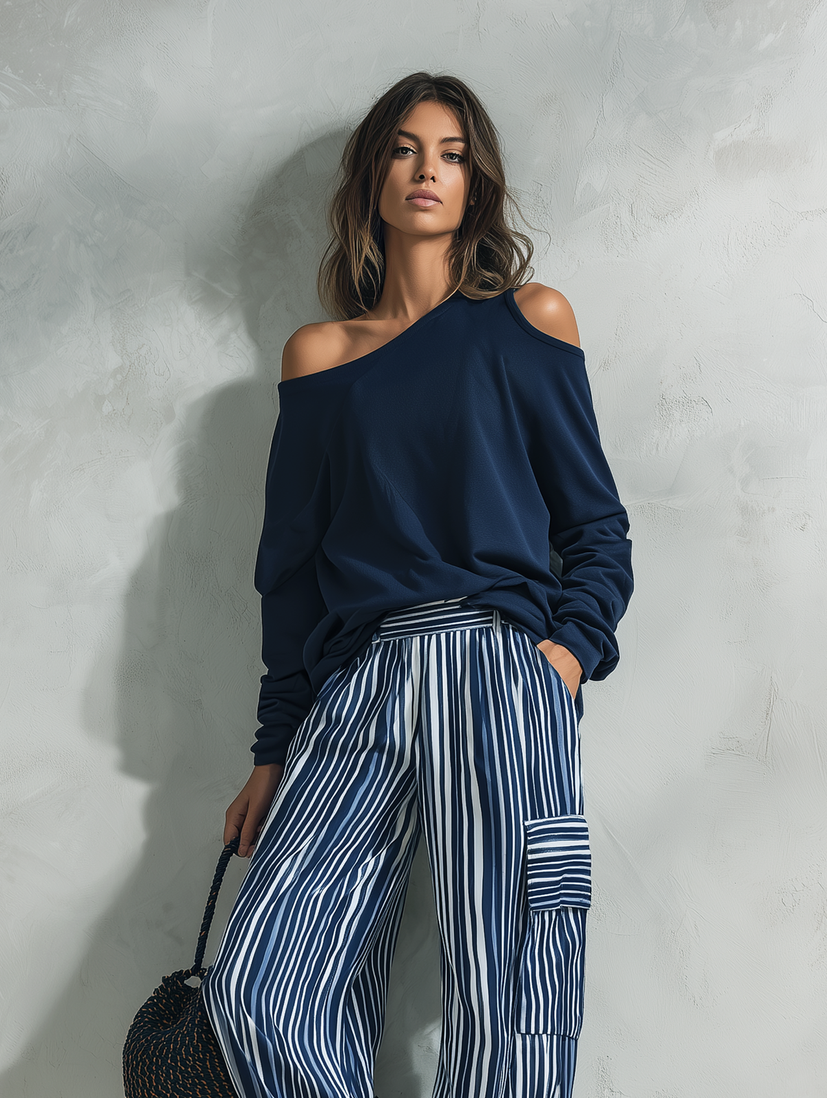 EVA | Navy Striped Wide-Leg Two-Piece Set