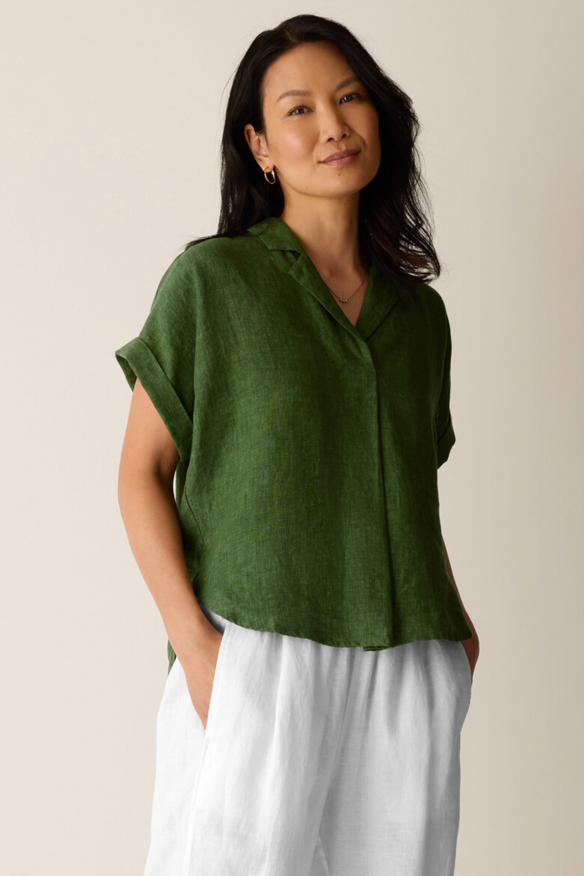 Washed Organic Linen Collar Top