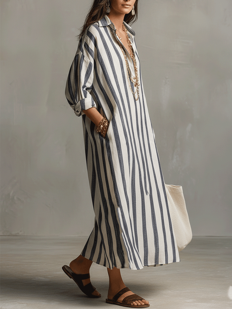 SIENNA | Striped Boho Shirt Maxi Dress
