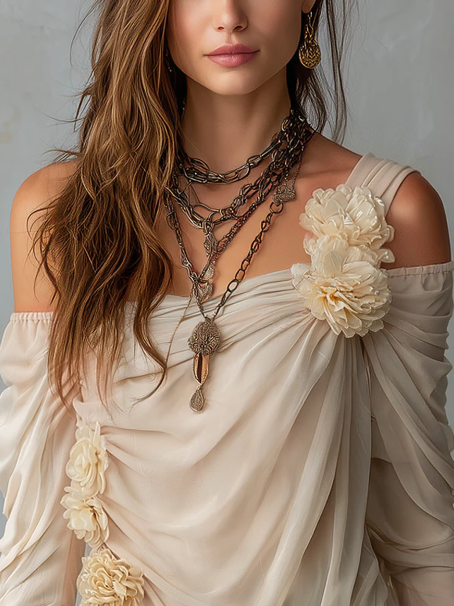 Bohemian Draped Off-Shoulder Floral Blouse