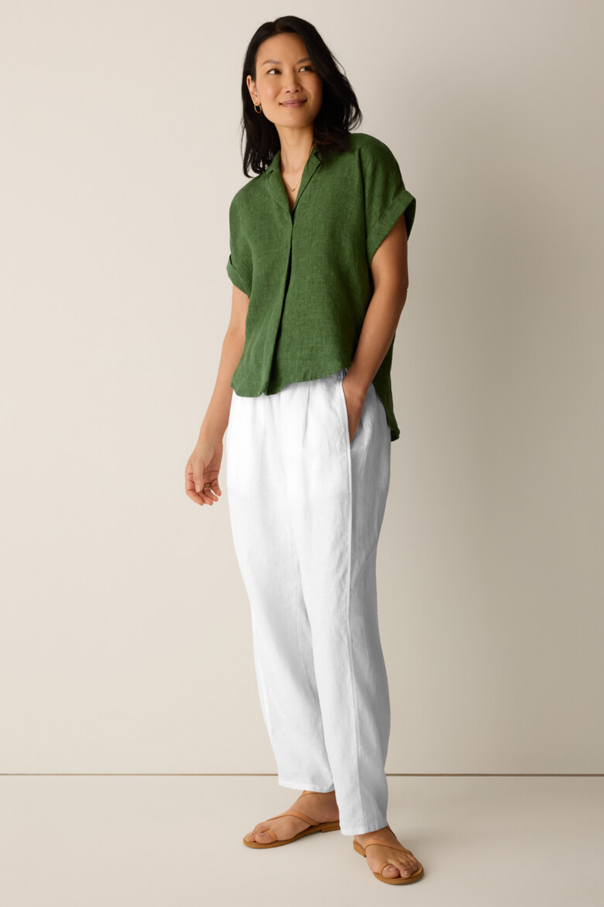 Washed Organic Linen Collar Top