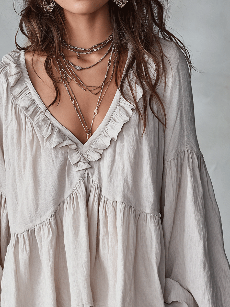 Airy Vintage Ruffle Bohemian Blouse
