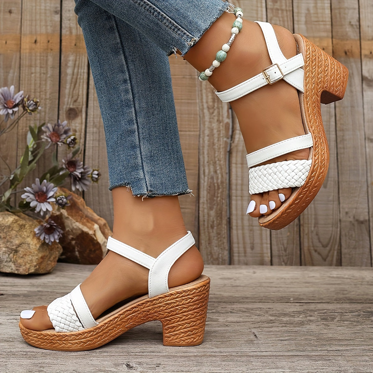 Braided Block Heel Sandals