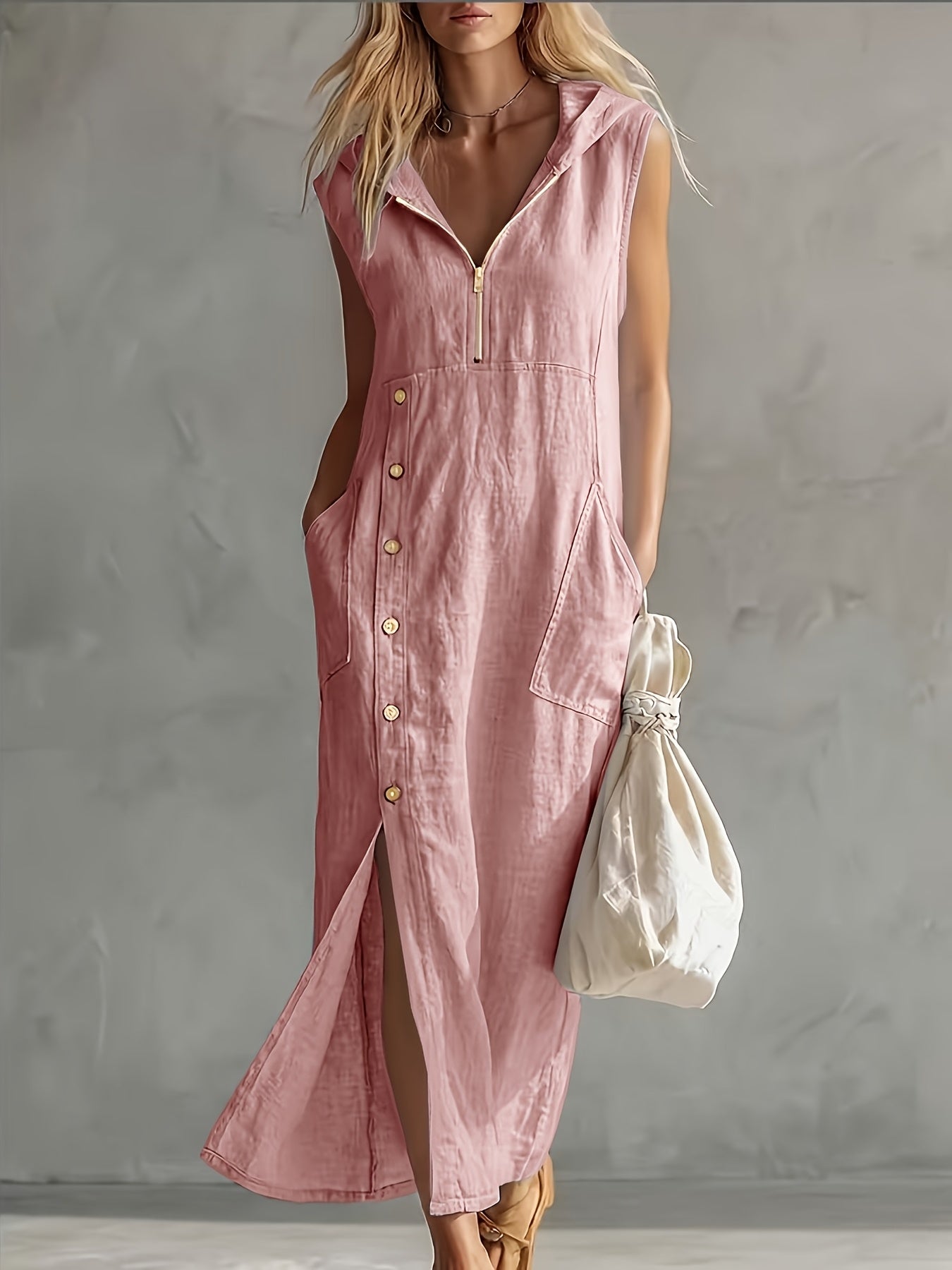 SVEA | Hooded Zip Button Maxi Dress
