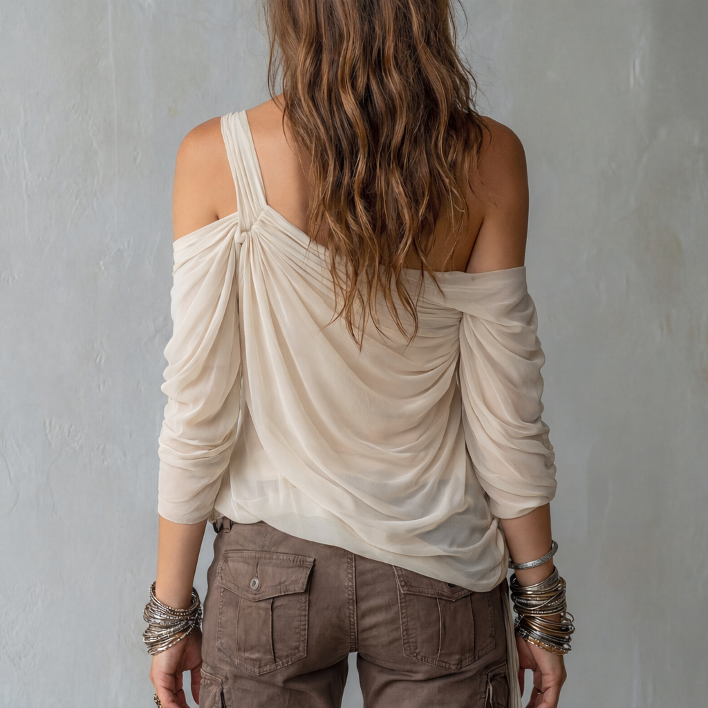 Bohemian Draped Off-Shoulder Floral Blouse