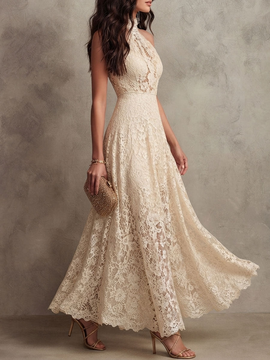 VIENNE | Floral Lace Halter Evening Maxi Dress