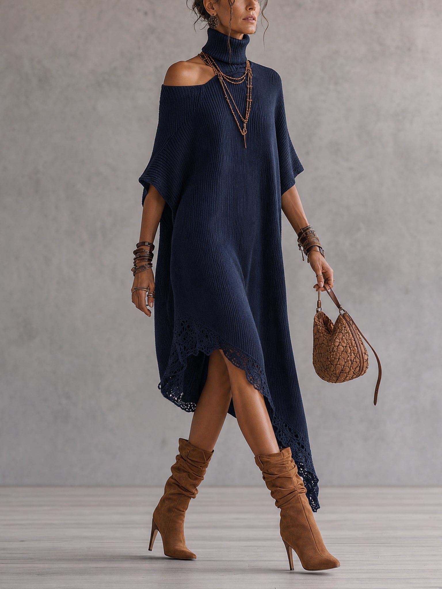 RHEA | Asymmetric Off Shoulder Midi Dress