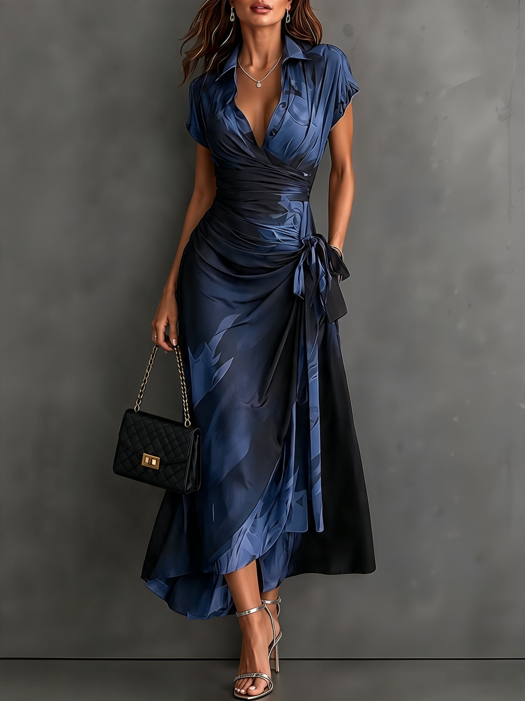 IRIA | Elegant Abstract Print Midi Dress