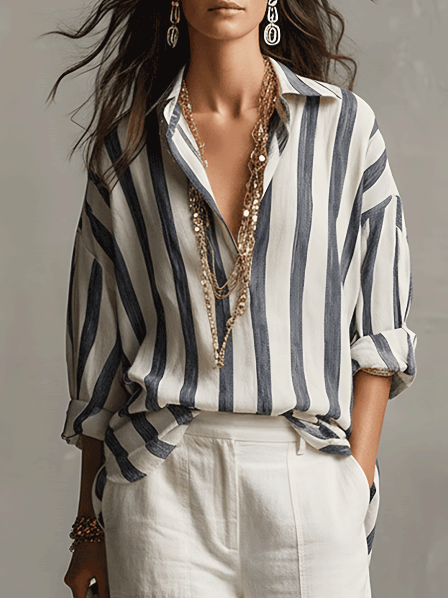 Casual Striped Long-Sleeved Shirt