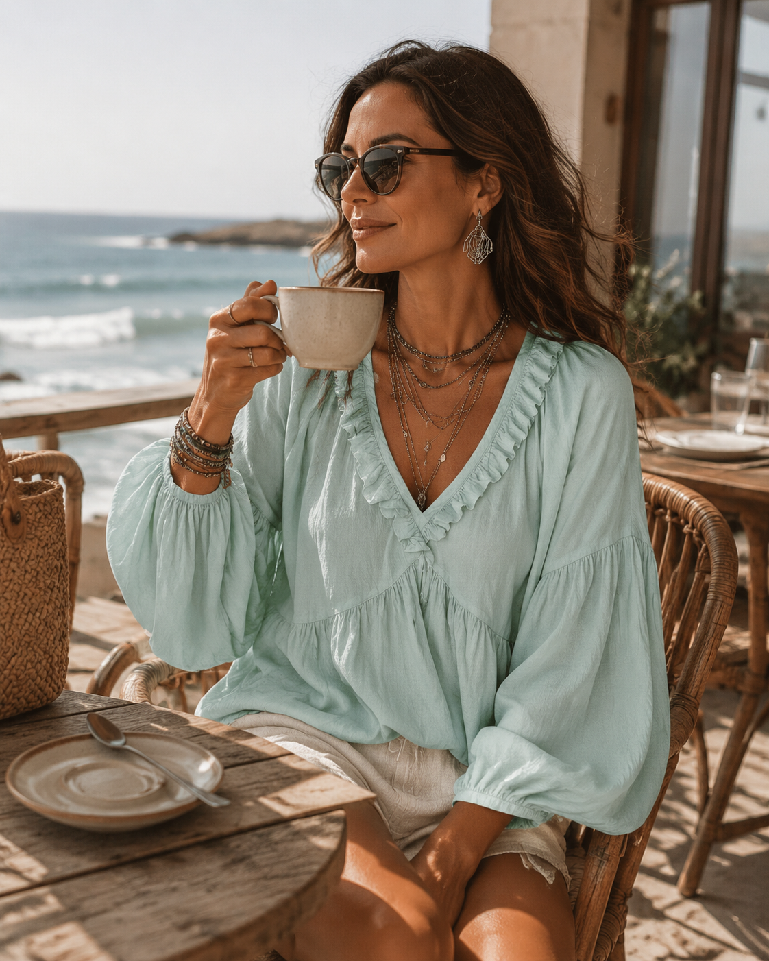 Soft Boho Ruffled V-Neck Blouse