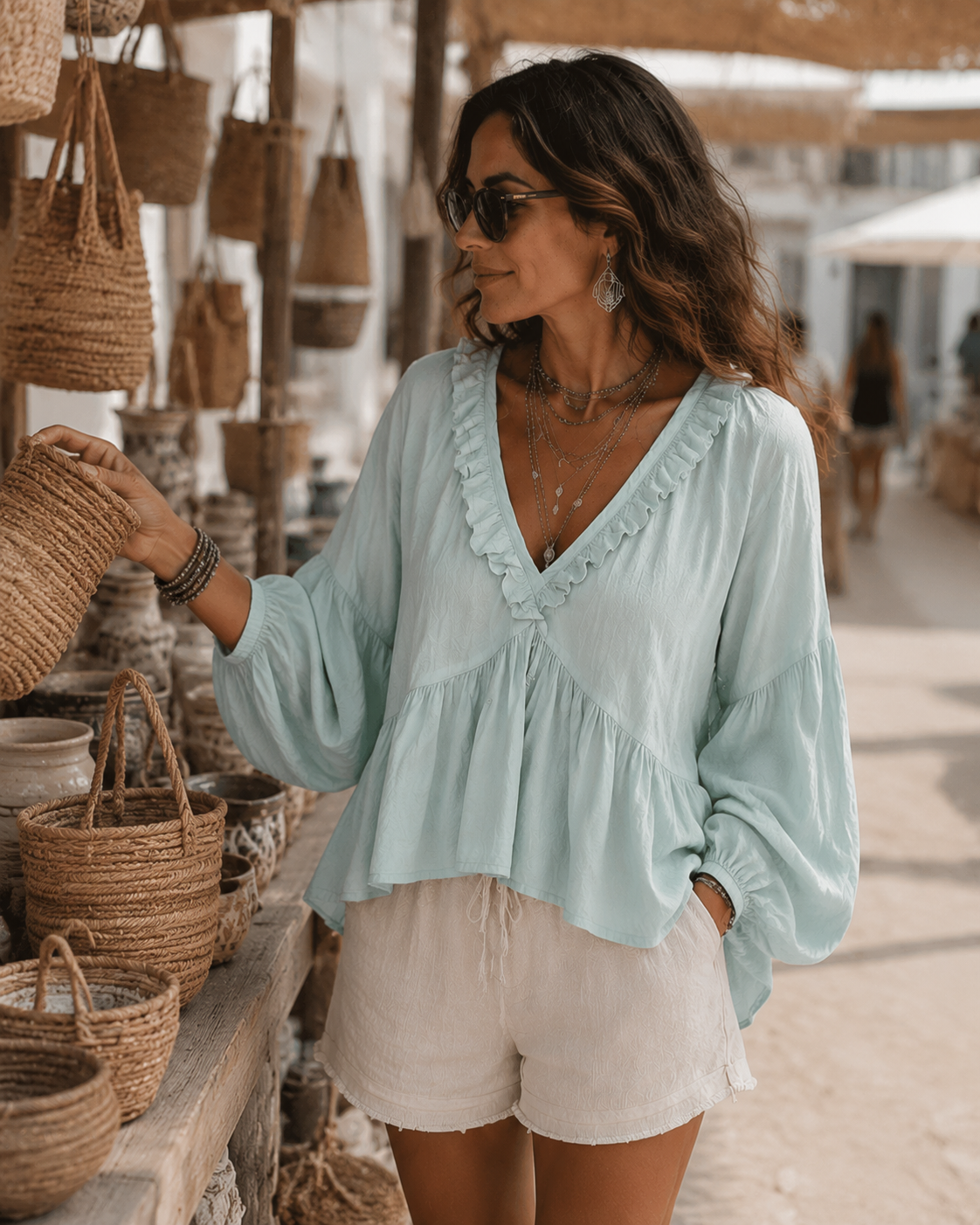 Soft Boho Ruffled V-Neck Blouse