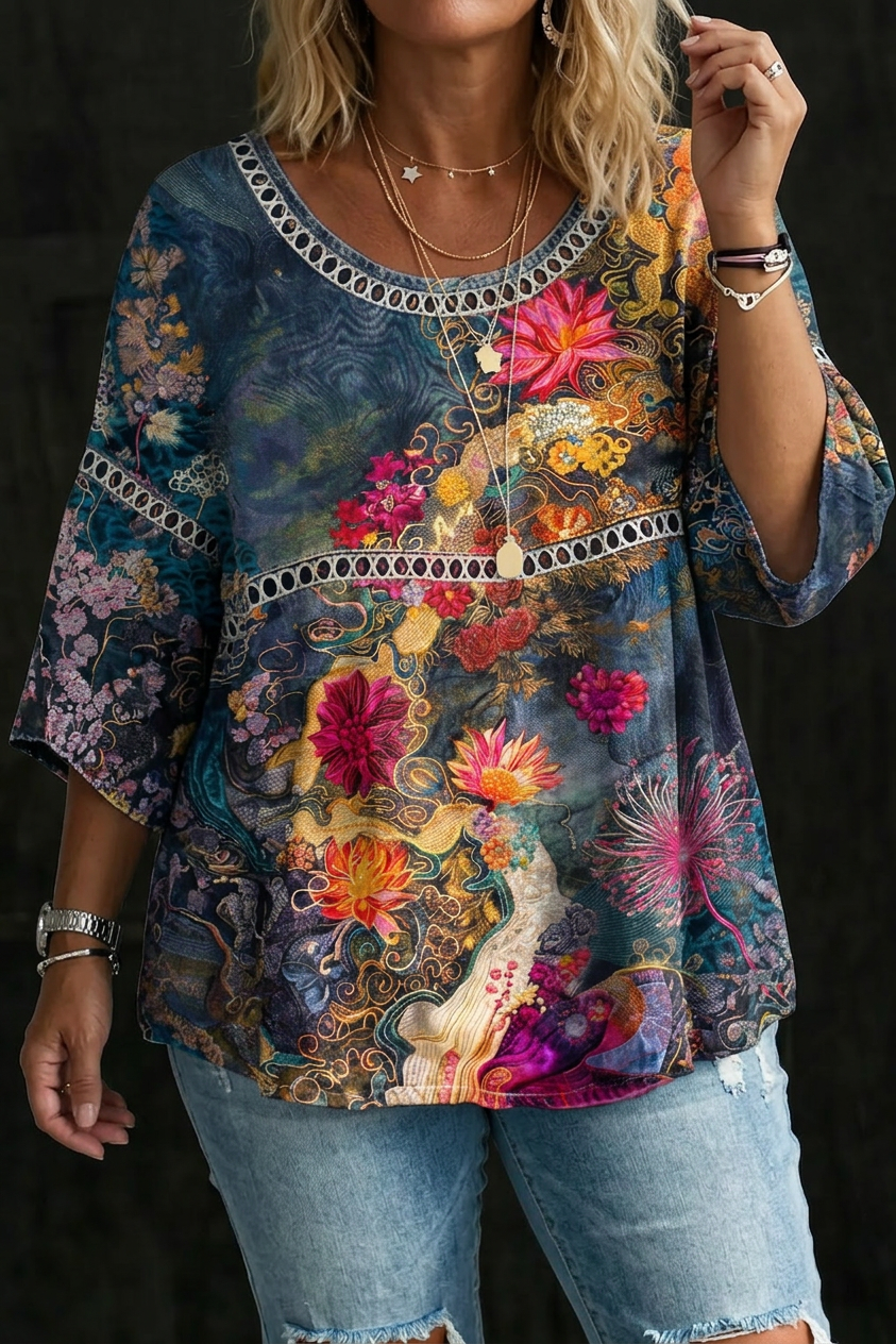 Nicole | Vintage Floral Denim Blouse