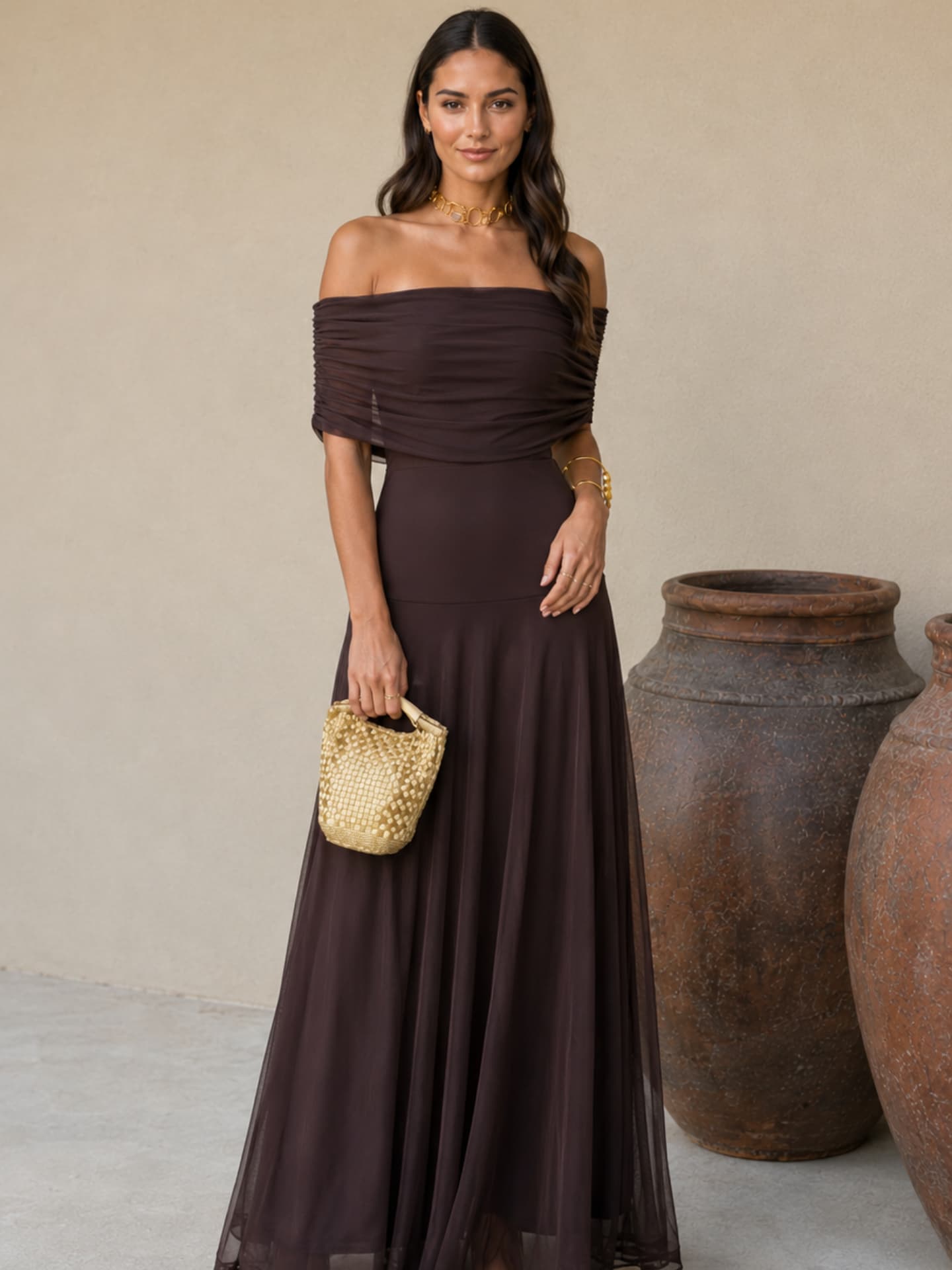 CAIRA | Ruched Draped Maxi Dress