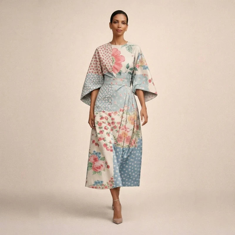 CLEMENTINE | Floral Midi with Sculpted Waist and Airy Elegance