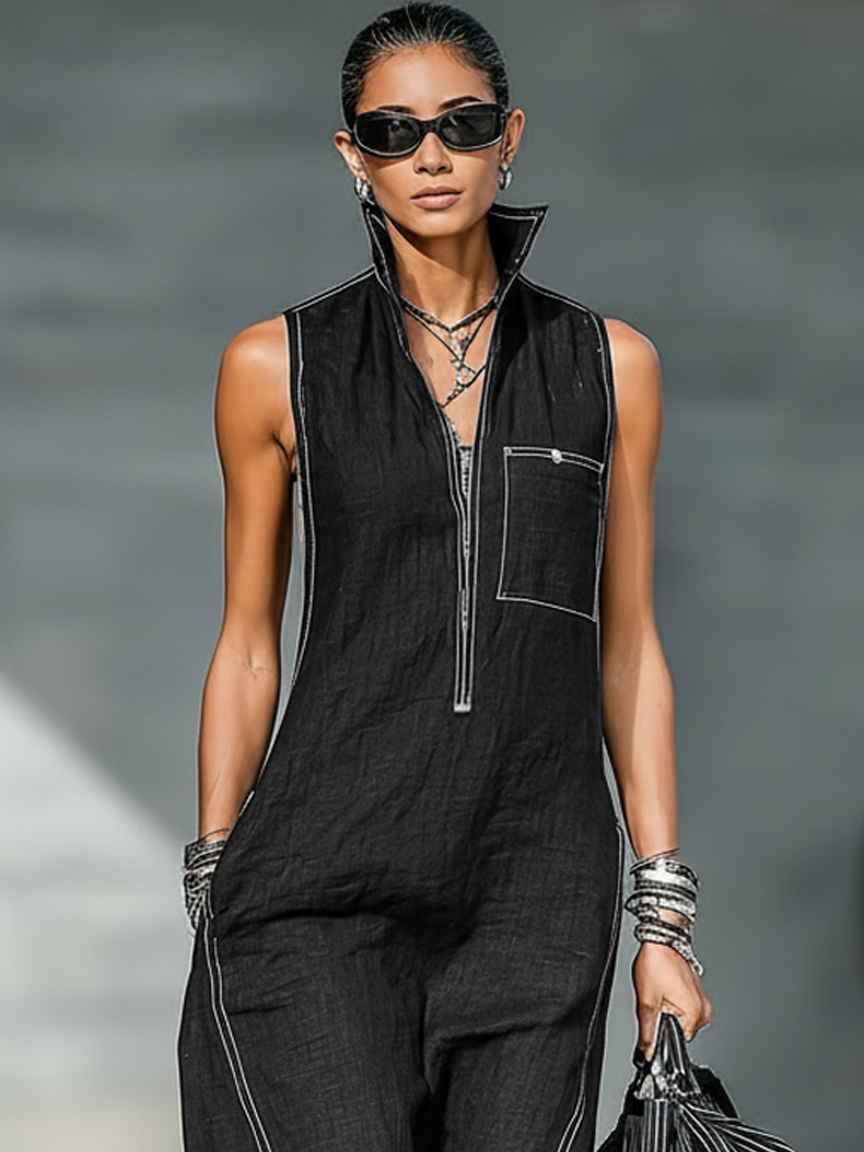 NELA | Relaxed Sleeveless Long Wide Jumpsuit