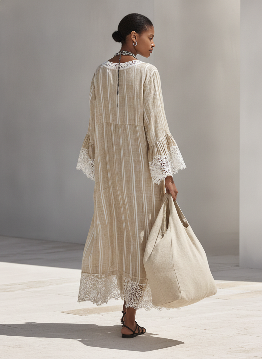 LILA | Relaxed Striped Lace Maxi Dress