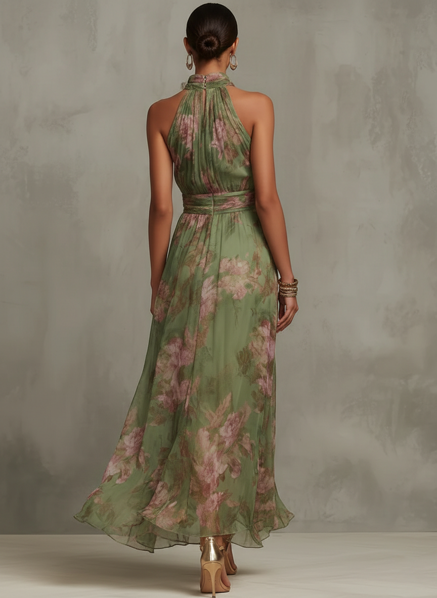 ODILE | Elegant Floral Halter Maxi Dress