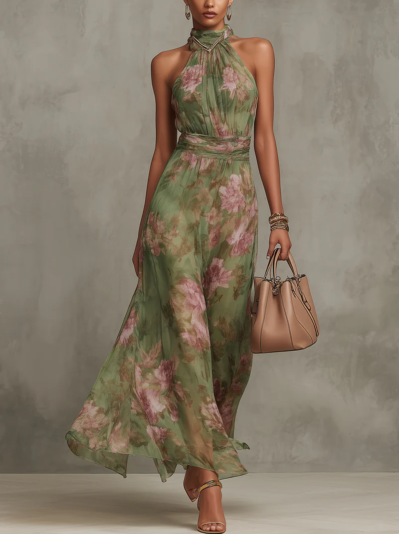 ODILE | Elegant Floral Halter Maxi Dress