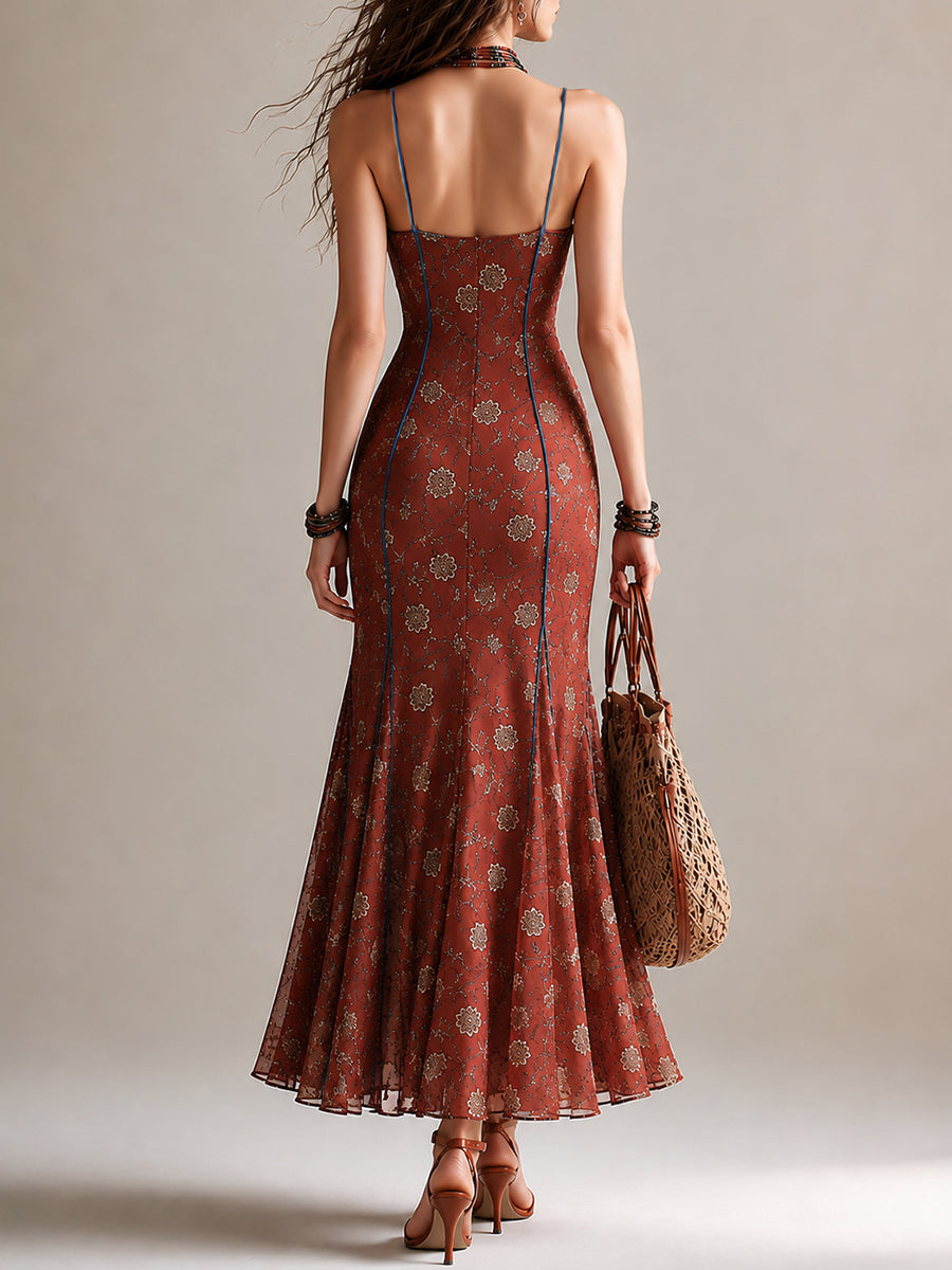 ROMY | Rust Red Floral Maxi Dress