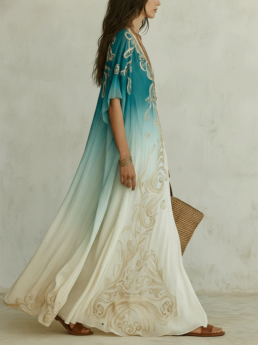 ORLA | Flowing Aqua Kaftan Maxi Dress