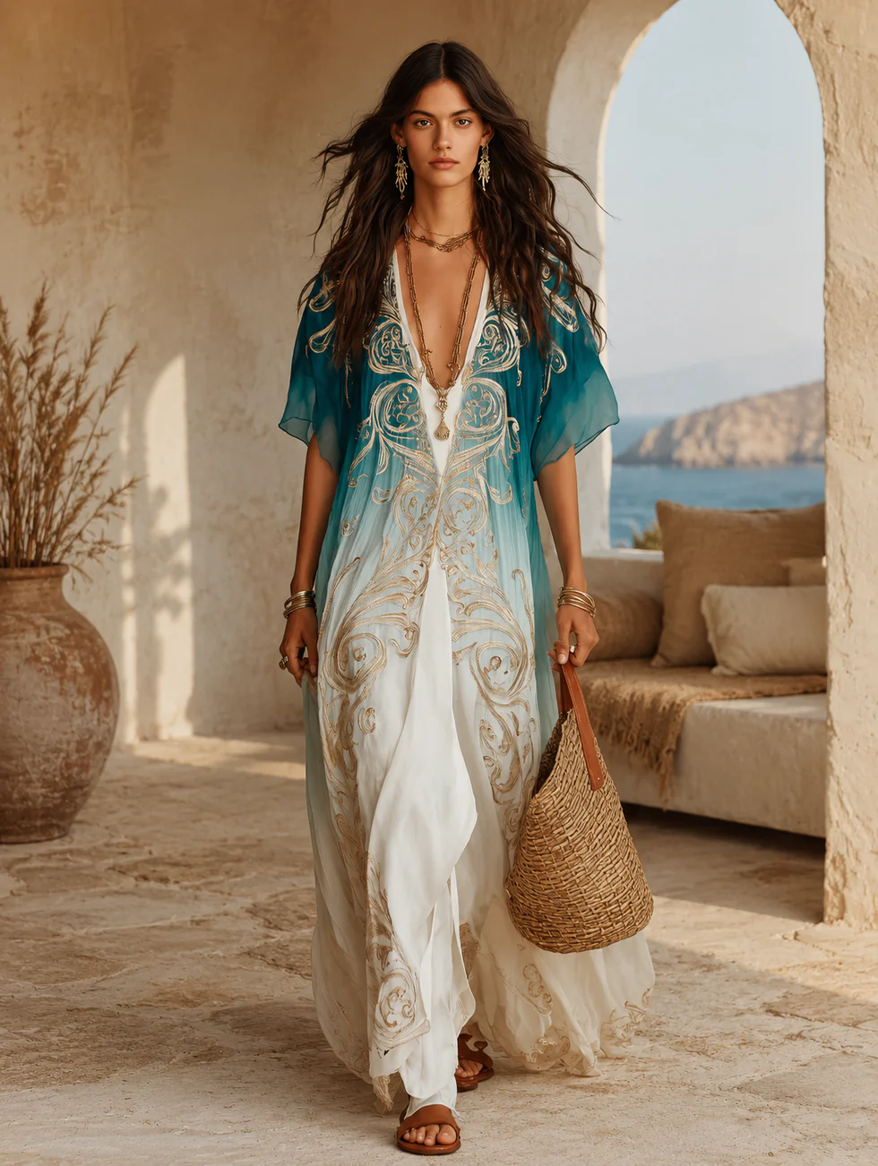 ORLA | Flowing Aqua Kaftan Maxi Dress