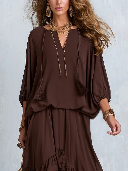 RENA | Tassel Top And Ruffle Skirt Set