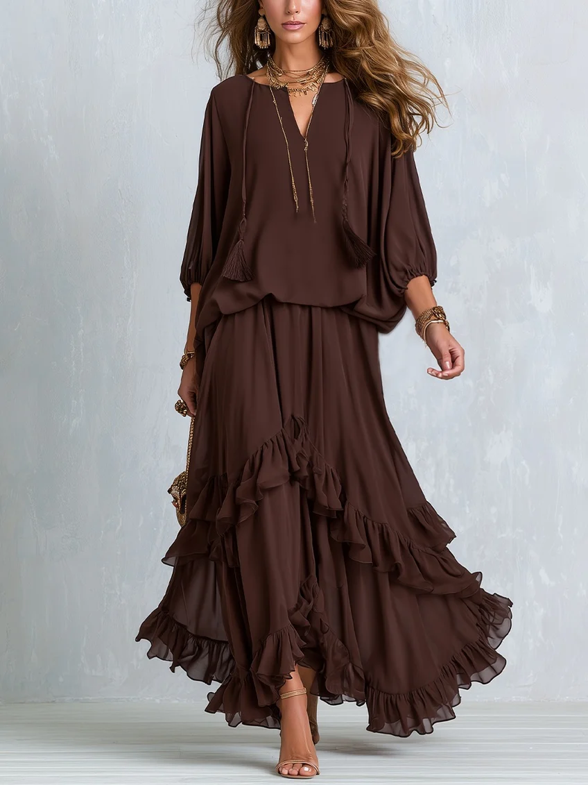 RENA | Tassel Top And Ruffle Skirt Set