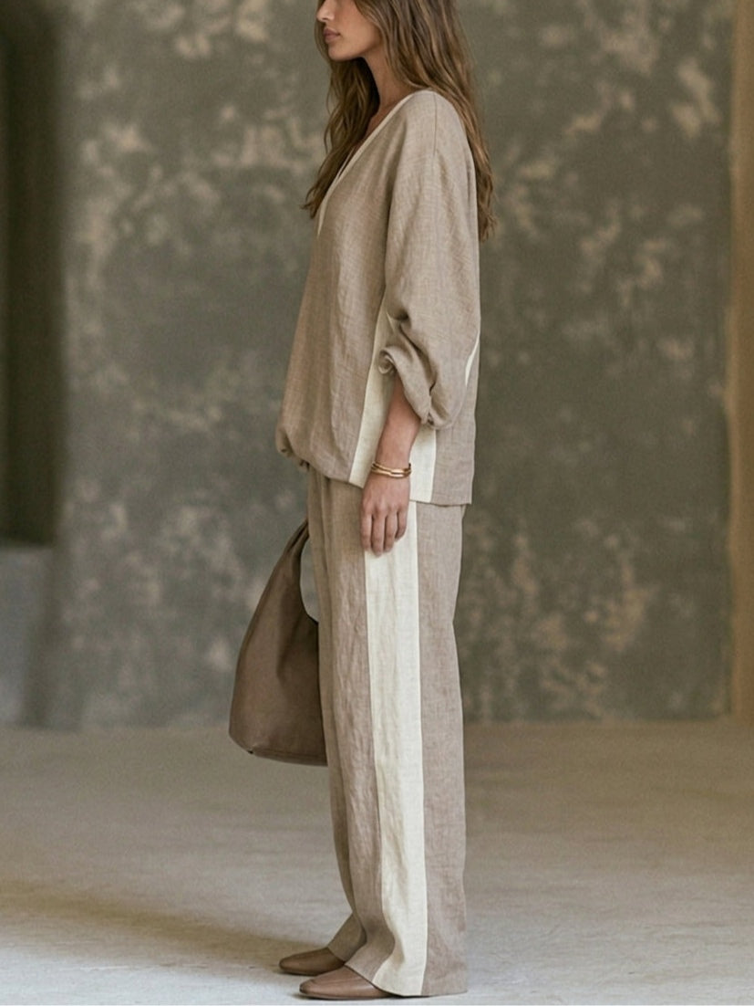 MAIA | Relaxed Khaki Wide-Leg Pants Set