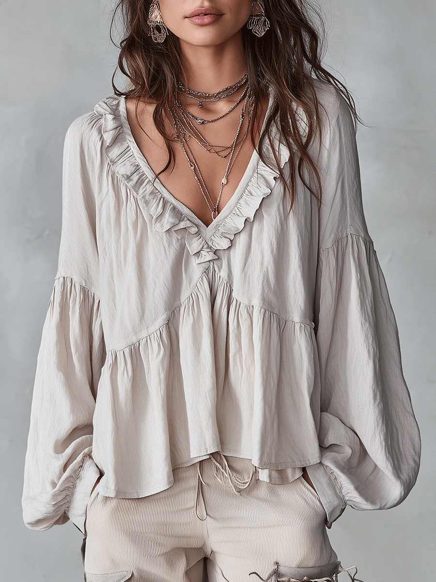 Airy Vintage Ruffle Bohemian Blouse