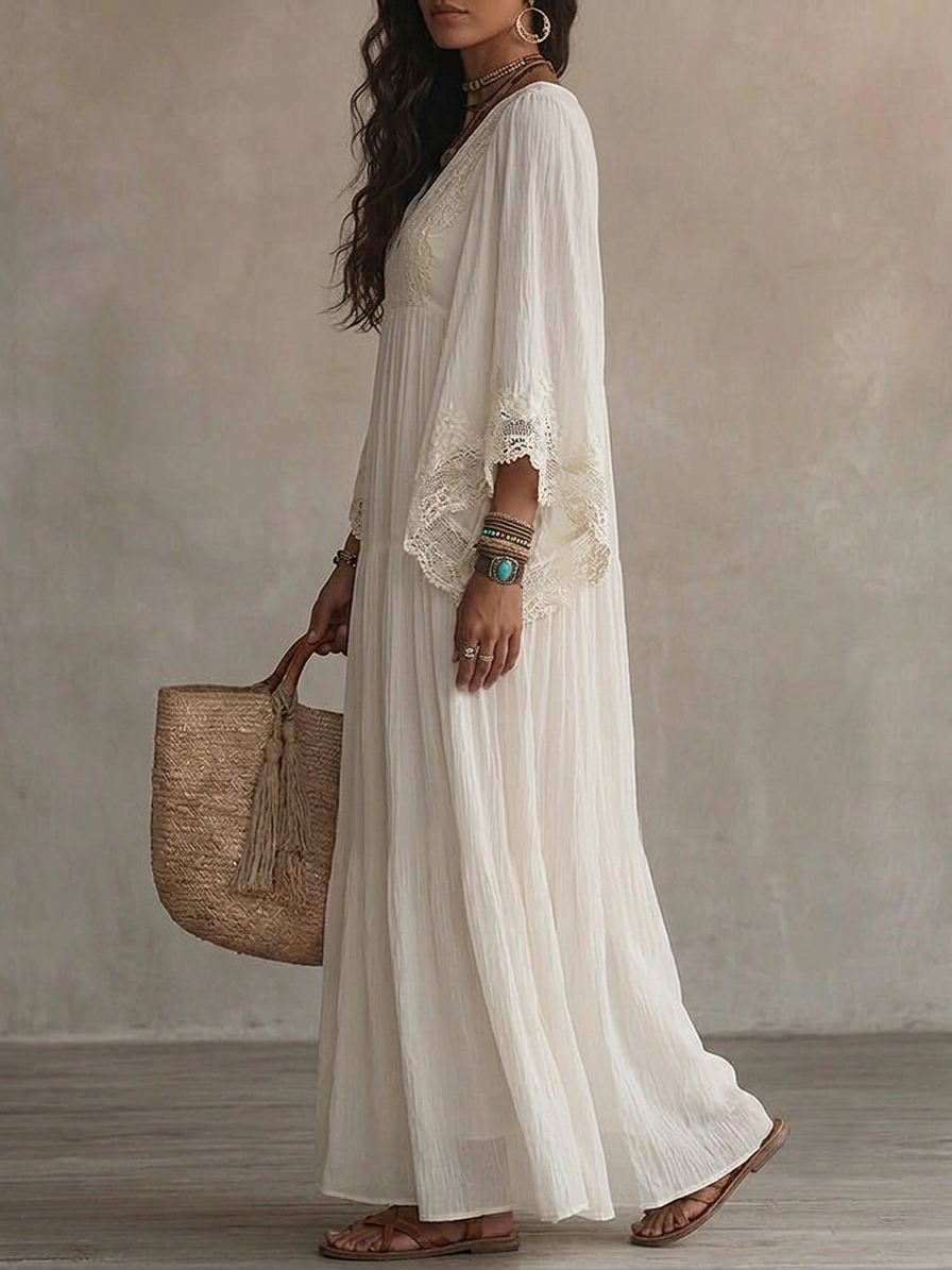 SOLA | Lace-Trimmed Flowing Maxi Dress