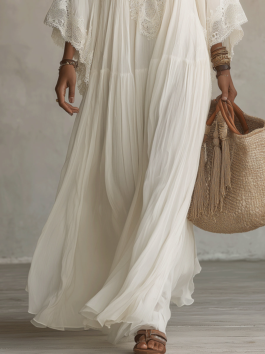 SOLA | Lace-Trimmed Flowing Maxi Dress