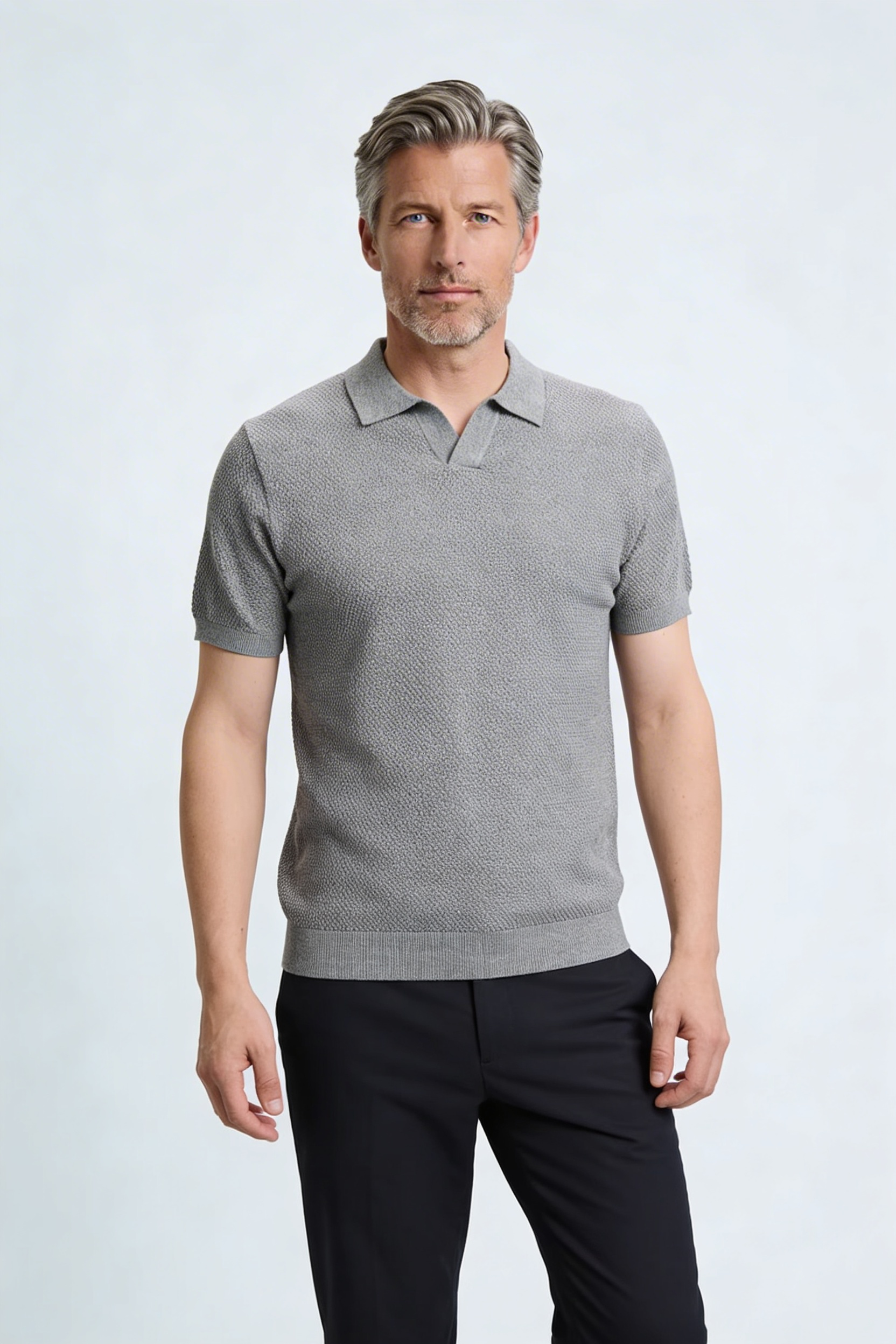 Textured Knit V-Neck Polo