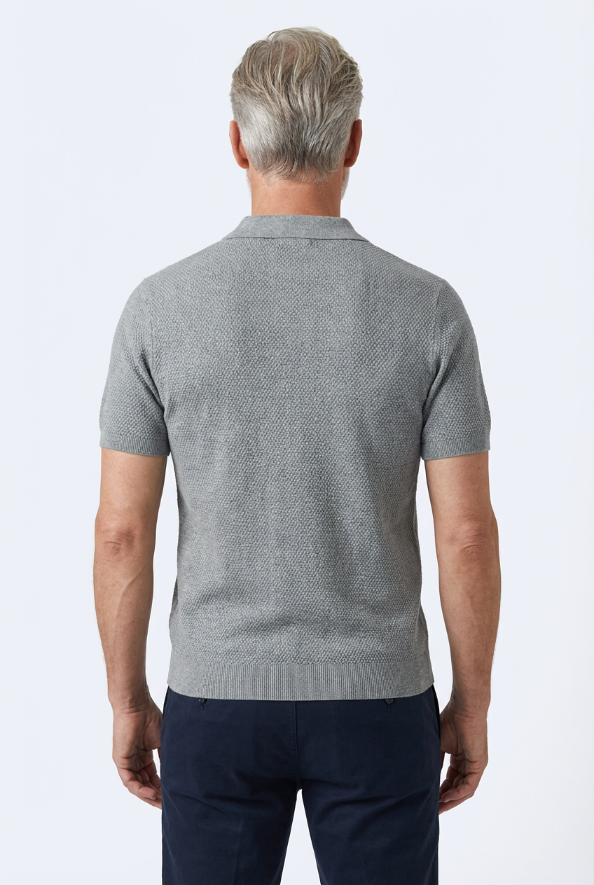 Textured Knit V-Neck Polo