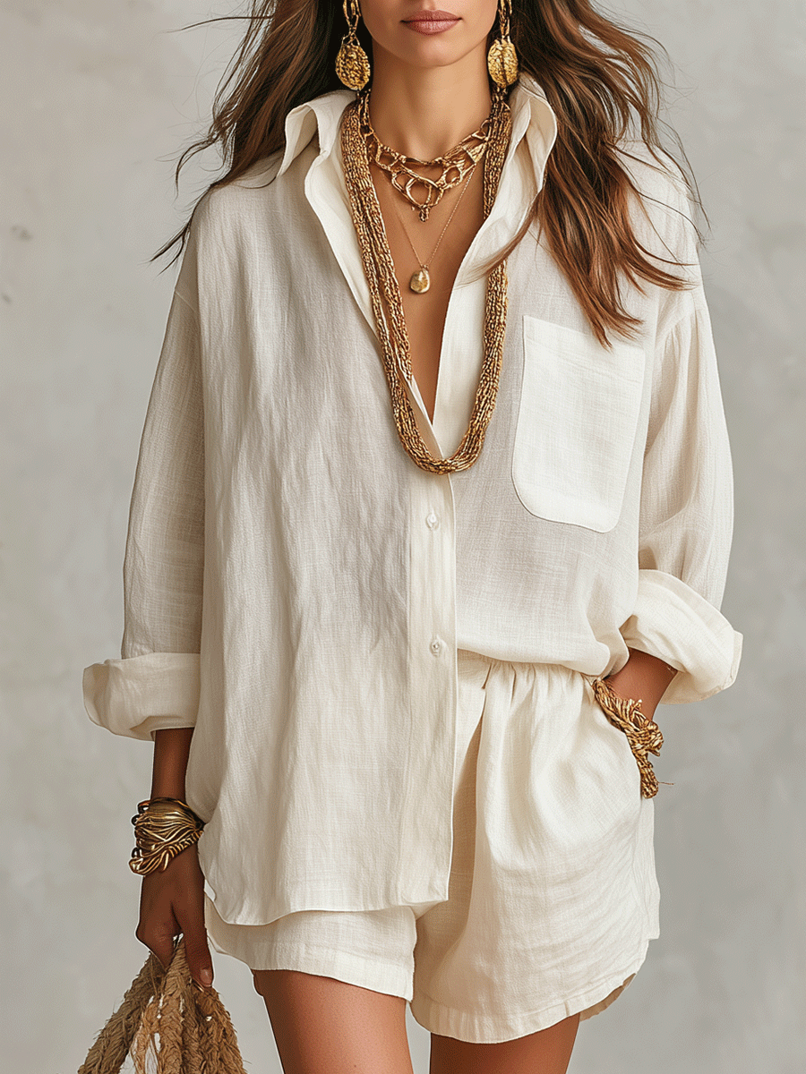 JUNIPER | Bohemian Oversized Shirt with Easy Shorts Set