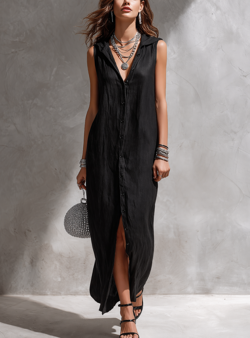 Minimalist Sleeveless Button dress with slit