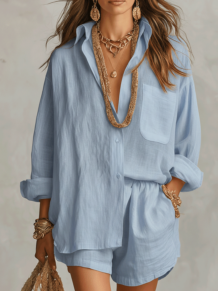 JUNIPER | Bohemian Oversized Shirt with Easy Shorts Set
