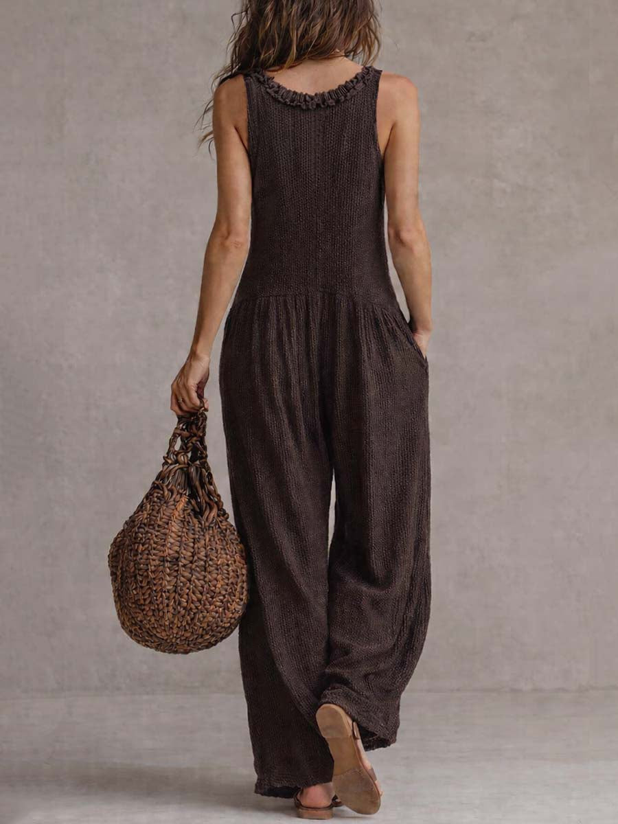 Retro Ruched Neck Knitted Jumpsuit