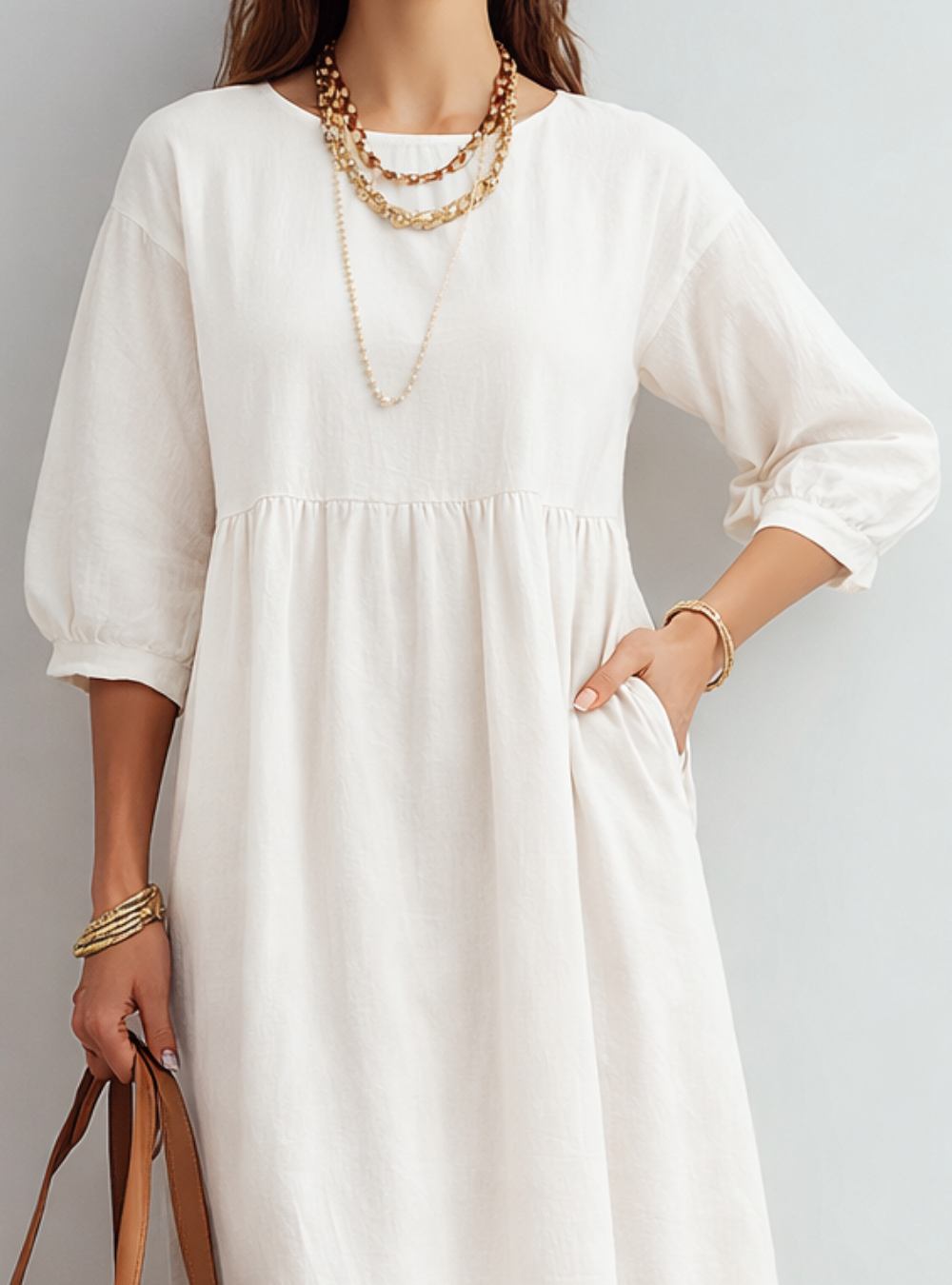 CLARA | Effortless Cream Relaxed Midi Dress for Daily Elegance