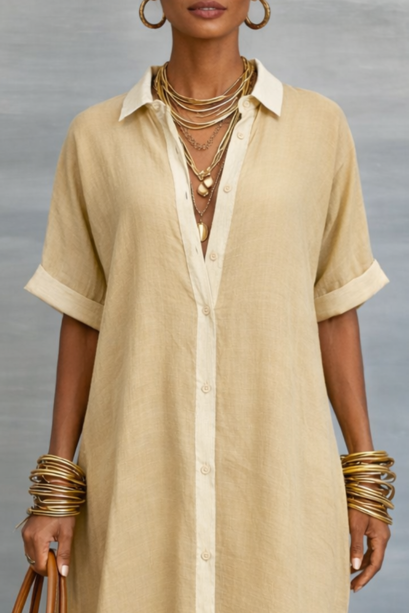 MANELLE | Short-sleeve Collared Maxi Shirt Dress