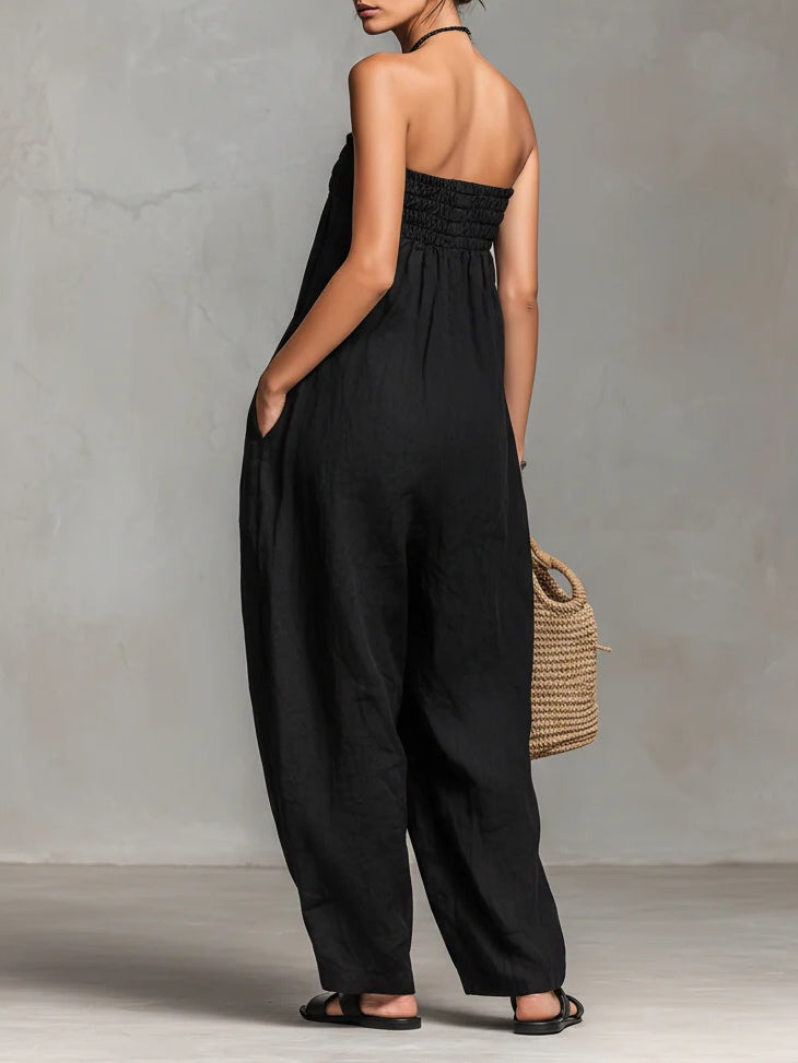Strapless Smocked Bandeau Wide-leg Jumpsuit