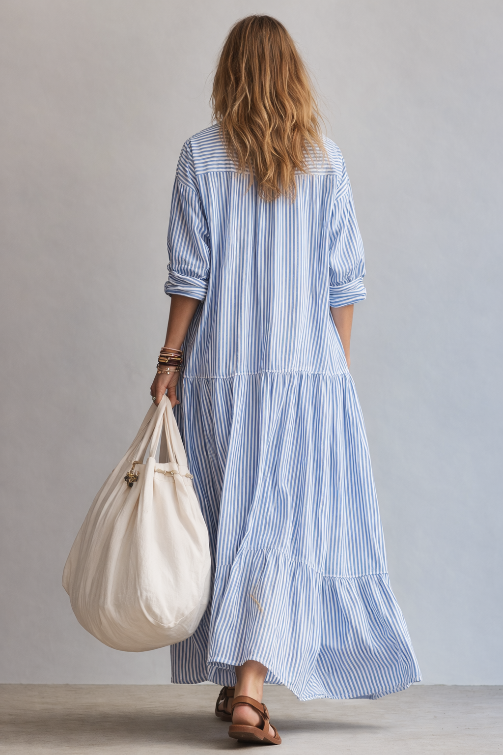 MARLOW | Blue Striped Relaxed Maxi Shirt Dress for Easy Wear