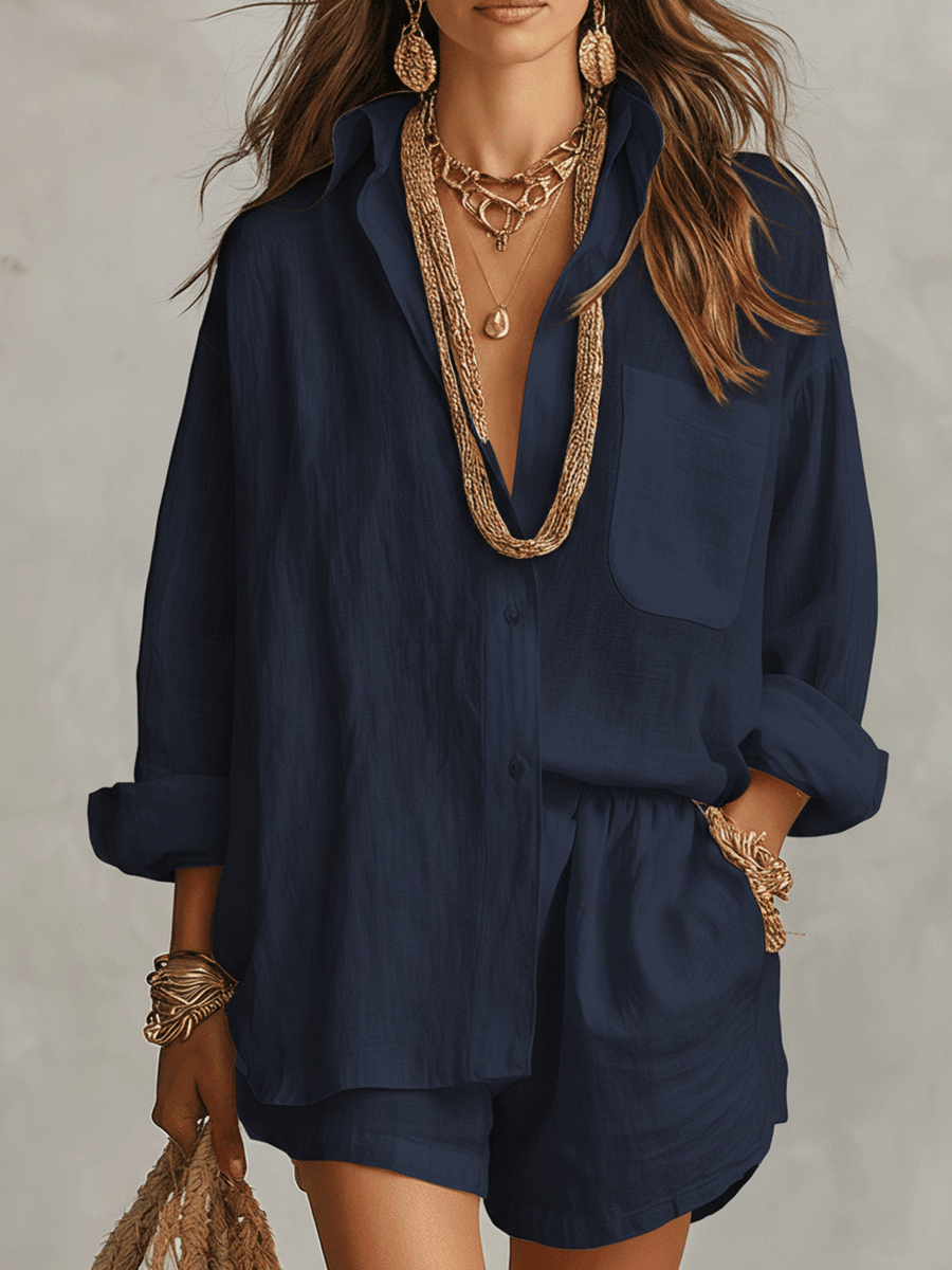 JUNIPER | Bohemian Oversized Shirt with Easy Shorts Set